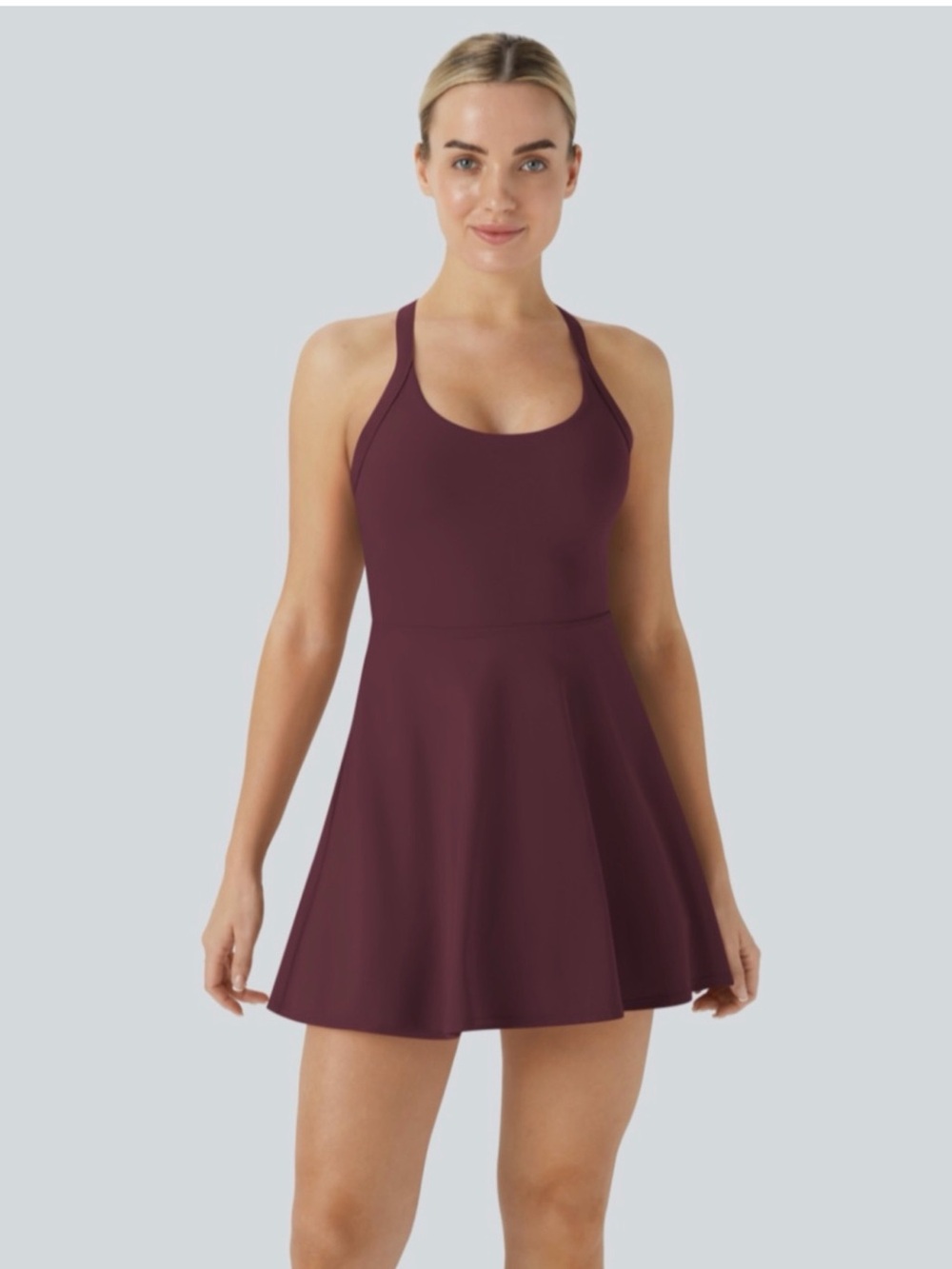 HALARA Burgundy Racerback Fit & Flare dress